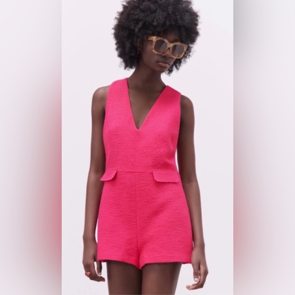 (SOLD) NWT Zara hot pink short boucle romper